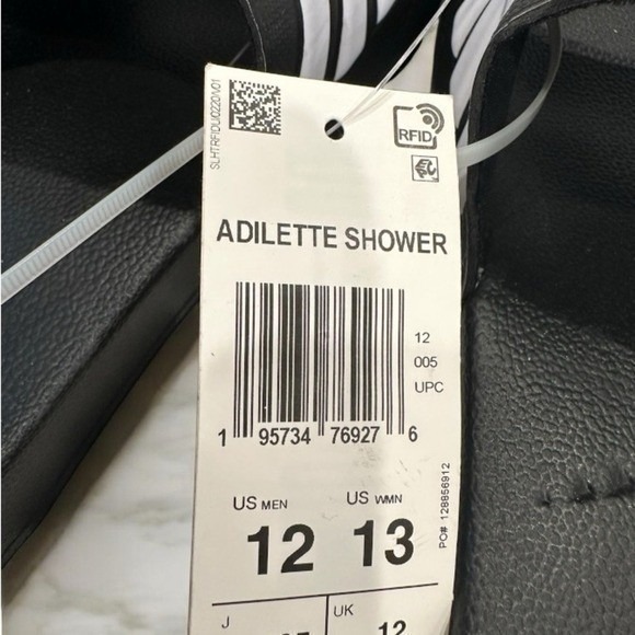 Adidas Adilette Shower Slides Black White Men Women Size 12 13 - Picture 7 of 8